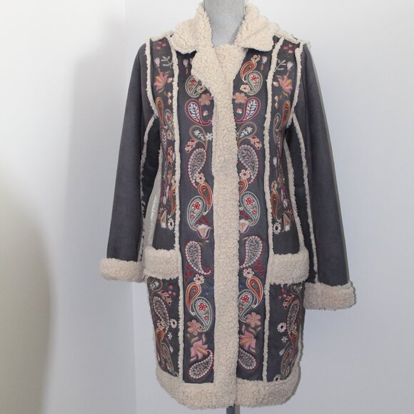 NWT Johnny Was Biya 3J Workshop JWLA Lori Suede Sherpa Faux Fur Jacket Coat S